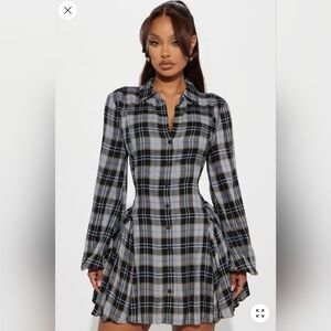 Rianne Plaid Mini Button-Up Dress, Large